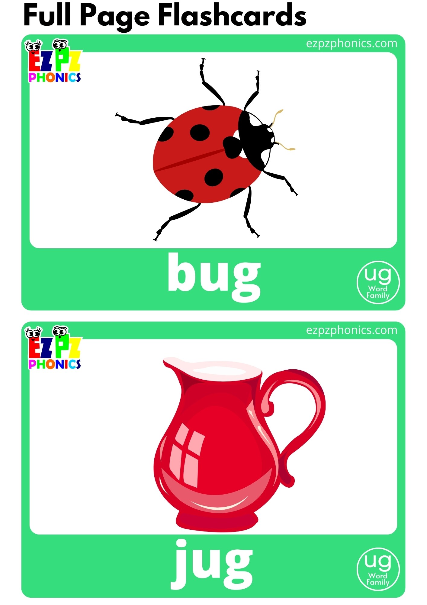 UG Word Family Flashcards With Words Phonics Letter Sounds Flashcards Free PDF Download or View Online for Kindergarten and ESL Students